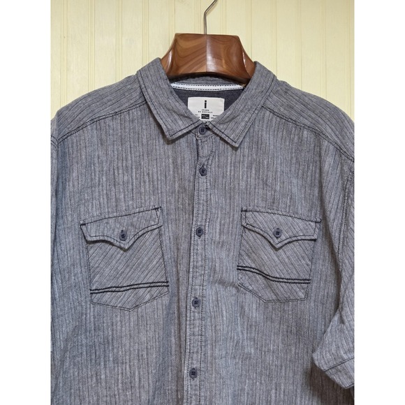 i Jeans by Buffalo Shirt Mens XL Tall Gray Striped Short Sleeve Button Up Cotton - Picture 1 of 6